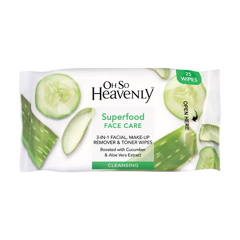 Superfood 3-in-1 Facial,Makeup Remover & Toner 25 Wipes
